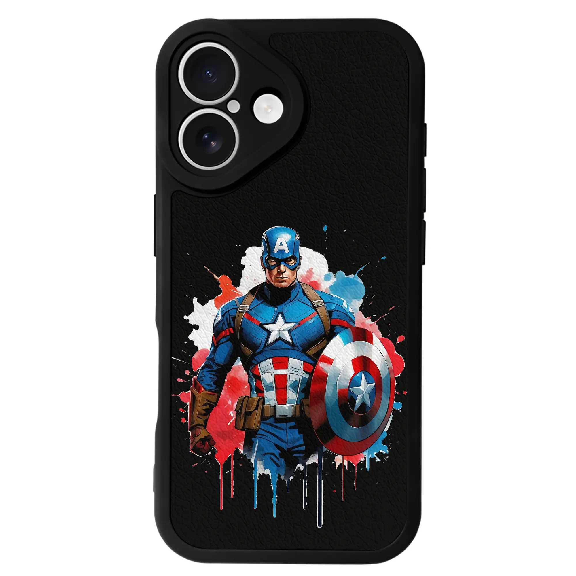 アベンジャーズ (Avenjāzu) グッズ キャプテン・アメリカ（Captain America） - IPhone 16シリーズ対応 ・ シリコンスマホケース ・ レザー調 ・ 高精度フィット ・ 耐衝撃 ・ ワイヤレス充電対応 ・ 精密カット